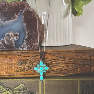 Sterling Silver Turquoise Cross Necklace | 925 Silver Pendant